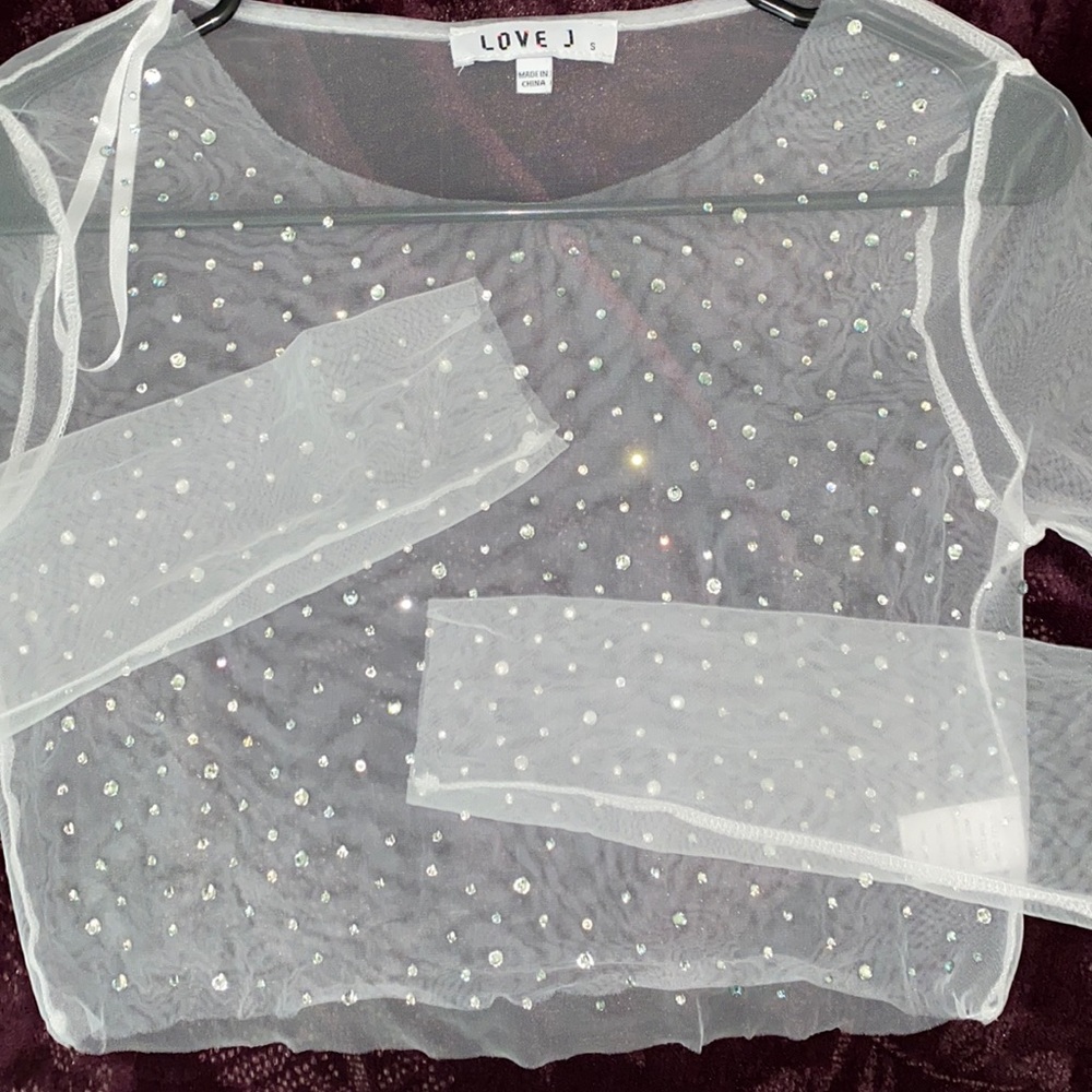 White crop top with rhinestones